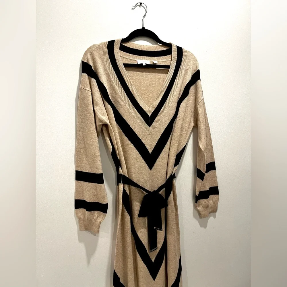Ted Baker Merino Wool Cashmere Knit Long Sleeve Cream Black Midi Sweater Dress - Picture 5 of 9